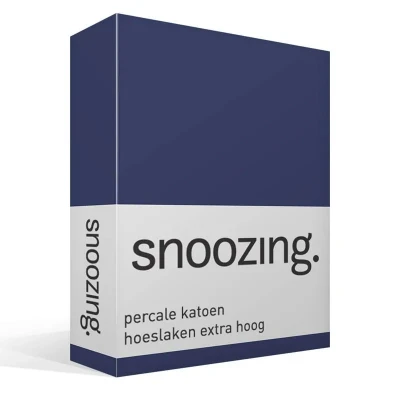 Afbeelding van Snoozing Hoeslaken Extra hoog Tweepersoons 140x220 cm Percale katoen Navy