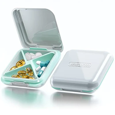 Afbeelding van DUOUPA Tablettenbox, 4 vakken, pillendoos, waterdichte medicijnbox voor reizen en dagelijks gebruik, wit