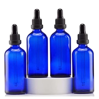 Afbeelding van Yizhao Blauw Glazen Druppelflesje 100ml, met Pipet Druppelaar, voor Essentiële olie, Aromatherapie, Cosmetica, Laboratorium, Apotheek, Reizen, Massage 4 Stuks