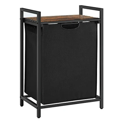 Afbeelding van VASAGLE Wasmand, Wasemmer met plank, Wasbox, Waszak van oxford stof uitschuifbaar verwijderbaar, Metalen frame, 65 L, 50 x 33 72 cm, vintage bruin zwart BLH101B01