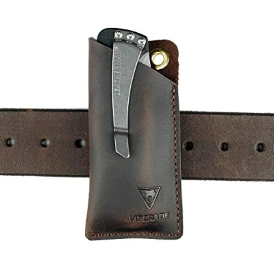 Afbeelding van VIPERAED PJ11 EDC lederen mesfoedraal voor Leatherman Rebar Kick/Crater C33 mes, mini zaklampmes multitool en ander uitrustingsleer, riem (Bruin)