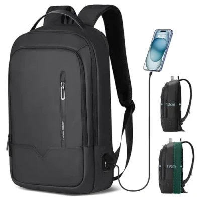 Afbeelding van HEROIC KNIGHT Computerrugzak, 15,6 inch, voor heren, rekbaar, dames, waterdicht, werkrugzak, licht, met USB oplaadaansluiting, reizen, zaken, vrije tijd, school, Zwart, 17.3&quot;, Computer
