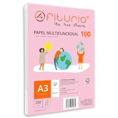Afbeelding van A3 papier, 100 g, met 250 witte vellen, multifunctioneel papier voor school en werkomgeving. Ideaal laserprinters, inkjetprinters of kopieerapparaten. Ofituria