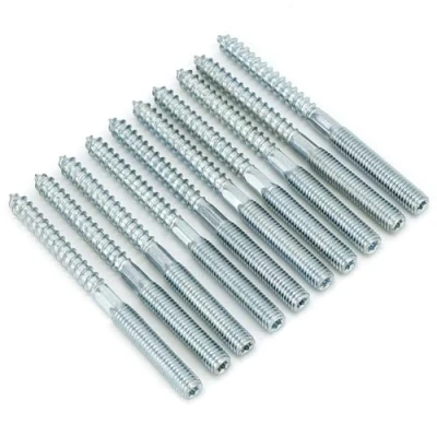 Afbeelding van QWORK® Pak van 10 stokschroeven M8 x 100 mm dubbele draad koolstofstaal verzinkt, accessoires voor meubelmontage