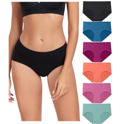 Afbeelding van wirarpa Ondergoed Dames Katoenen Slipjes Comfortabele Broek voor Vrouwen Volledige Dekking Slips 6 Pack, Zwart/Blauw/Paars/Oranje/Roze/Groen, L