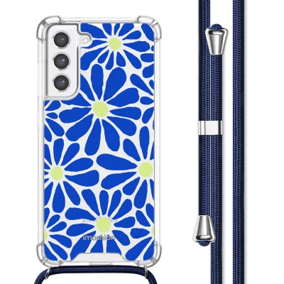 Afbeelding van Samsung Galaxy S21 FE Hoesje Kunststof iMoshion Softcase/Koordhoesje/Backcover Cobalt Blue Flowers Connect Telefoonhoesje