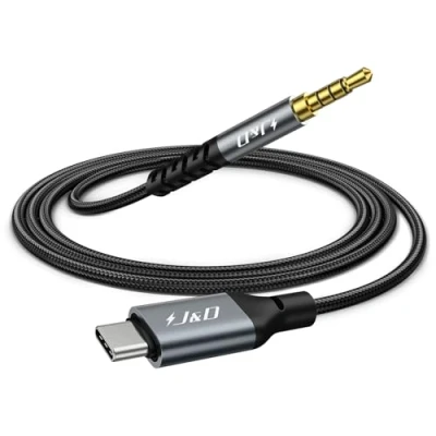Afbeelding van J&amp;D USB C naar 3,5 mm Audio adapter, TRRS Koptelefoon Auto Stereo Kabel, Compatibel met iPhone 15 Series en Galaxy S24 Series, 1 Meter