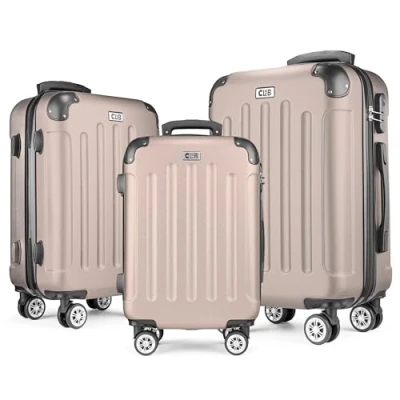 Afbeelding van POSH Hardshell koffer, Koffer &amp; trolleys, rolkoffer, handbagage, reiskoffer met wielen, grote middelgroot, klein, ABS, lichte kofferset, 3 delig in M L XL, champagne, SET, ABS