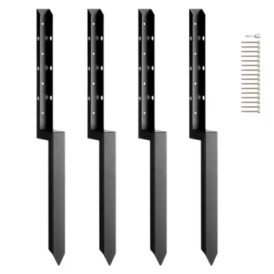 Afbeelding van VEVOR Reparatieset voor hekpaalanker, verpakking van 4 stuks, binnendiameter 51 x mm, robuuste steunpalen hekpalen staal, ankergrondpen de reparatie scheve, gebroken houten