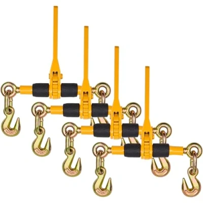 Afbeelding van VEVOR Ratelkettingmappen, 1/4&quot; 5/16&quot;, 2500lbs veilige werkbelasting, 4 stuks laadmappen met 2 grijphaken, spanbanden voor transportketting, zware trekketting ratelbanden platte vrachtwagentrailer