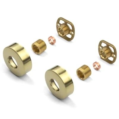 Afbeelding van Xcel Home Geborsteld gouden ronde douchebevestigingsset platen (paar) Wandgemonteerde bevestigingsset met 3/4 aansluitingen Easy Fix Beugels Kit voor blootgestelde douchekleppen of