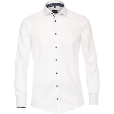 Afbeelding van VENTI modern fit overhemd wit structuur (contrast) Strijkvrij Boordmaat: 40