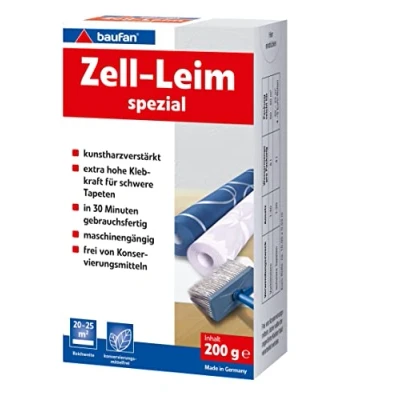 Afbeelding van Baufan Zell lijm speciaal 200 g I met hars versterkte speciale behanglijm extra hoge kleefkracht voor zwaar behang 20 25 m2