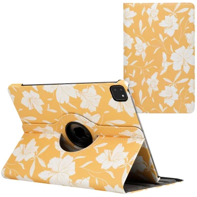 Afbeelding van Apple iPad Pro 12.9 (2020) Hoes: iMoshion 360 Draaibare Design Bookcase 2.0 Yellow Flowers Kunstleder Tablet Hoezen