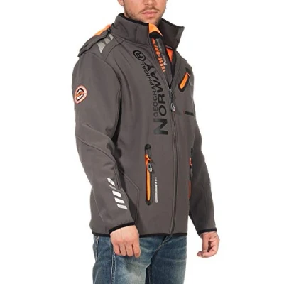 Afbeelding van Geographical Norway Royaute Men Softshelljas met kap voor heren, waterdicht, winddicht, tactisch, winterproof, geschikt outdooractiviteiten grijs XXXL