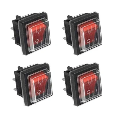 Afbeelding van JINXM4 stuks aan/uit tuimelschakelaar DPS 4 pins rood licht AC 250V 16A 125V 20A met waterdichte hoes voor elektrische producten..
