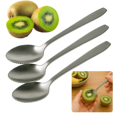 Afbeelding van Cheqo® RVS Kiwi Lepel Set Grapefruit Lepels Fruitlepel Fruitlepels met Gekartelde Rand 3 Stuks