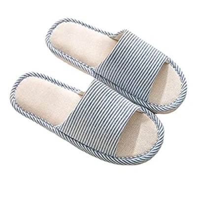 Afbeelding van APIKA Dames en Heren Katoen Vlas Casual Zacht Licht Open Teen Slippers Comfortabel Ademend Huis Antislip voor Binnen Buiten (40/41 EU, Blauw)