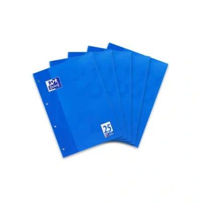 Afbeelding van Oxford Schoolblok A4, gelinieerd met rand, geperforeerd, 50 vellen, blauw, 5 pack
