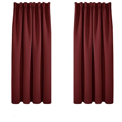 Afbeelding van Deconovo Verduisteringsgordijnen Plooiband, Ondoorzichtige Gordijnen Luxe met Black Stof voor Woonkamer, Kerst, 132x160 cm (B x H), Donkerrood, 2 stuks