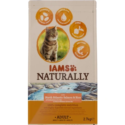 Afbeelding van 3x Iams Naturally Kat Adult North Atlantic Zalm &amp; Rijst 2,7 kg
