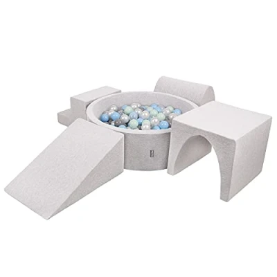 Afbeelding van KiddyMoon Schuimspeelplaats Met Rond Ballenbad (200 Ballen) Ballenbakken Voor Baby&#039;s Speelbad Hindernisbanen, Lichtgrijs:Parel/Grijs/Transparant/Babyblue/Munt