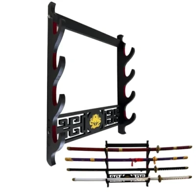 Afbeelding van Z fiber Sword Wall Mount Holder Display Stand Gewatteerd Katana Wakizashi Genji en Samurai Swords Dragon Pattern, 4 lagen