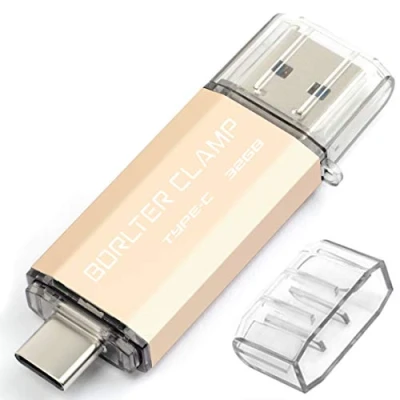 Afbeelding van BorlterClamp 32GB Type C USB Stick 3.0 OTG Geheugenstick 2 in 1 Flashstation voor Android Smartphones Samsung S10/S9/S8/Note 9, Huawei, LG, enz., Tablets en Computer (Goud)