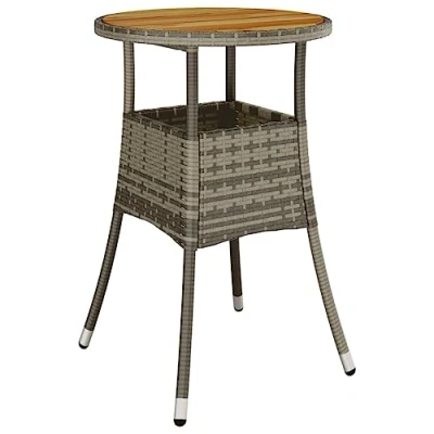 Afbeelding van vidaXL Tuintafel Ø60x75 cm acaciahout en poly rattan grijs, buitentafel, tuinmeubel, eettafel, terras stalen tafel, buitenmeubel