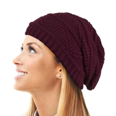 Afbeelding van TOSKATOK Dames gebreide slouch wintermuts/muts, Bordeaux, One size
