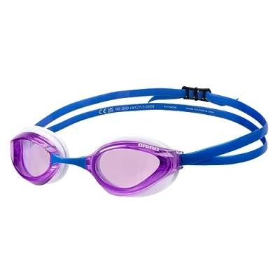 Afbeelding van Arena Unisex Python Racing Zwembril voor Mannen en Vrouwen Anti Fog Non Mirror Lens Max Comfort Dual Strap, Violet/Wit/Blauw