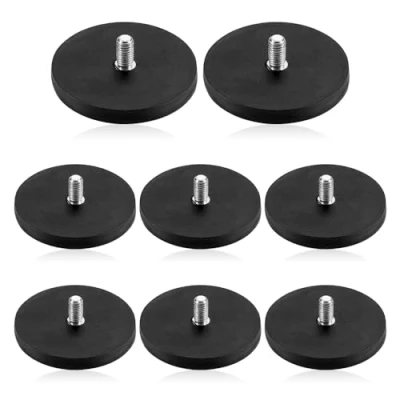 Afbeelding van mizikuu Neodymium magneten, met rubber, 8 stuks, hechtkracht, magneetsystemen rubberen mantel, Ø 43 mm, M6 buitendraadbouten, hechtkracht tot 20 kg, extra sterke magneten voor schroeven, ogen