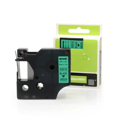 Afbeelding van Geschikt Dymo 40919 (S0720740) tape zwart op groen (9mm) Alleeninkt