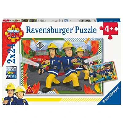 Afbeelding van Ravensburger Kinderpuzzel 2 puzzels 24 stukjes Sam en zijn team/brandweerman Meisje of jongen vanaf 4 jaar Premium puzzel posters in ware grootte 80532