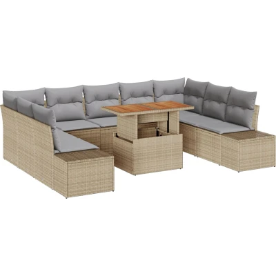 Afbeelding van vidaXL Tuinbank Set van 10 Beige, Grijs Rattan, Polyester