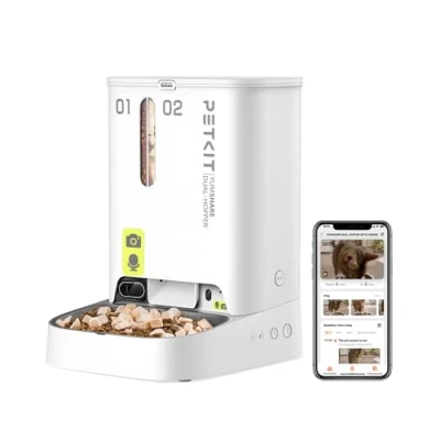 Afbeelding van PETKIT Automatische Kattenvoerautomaat met Camera, 1080P HD, 5L Dubbele Trechter Voerbak voor Katten/Honden, AI functie, Tweewegaudio,2.4G WiFi, APP besturing, Roestvrijstalen Kom