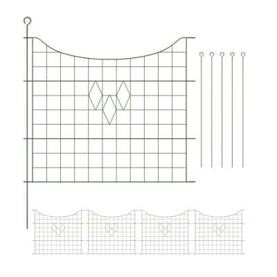 Afbeelding van tuinhek metaal set van 5 elk 66 x 76 cm met grondpennen groen