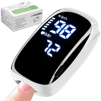 Afbeelding van ACDMQ Pulsoximeter voor Vinger, Professionele Zuurstofmeter met LED scherm, Zwart wit
