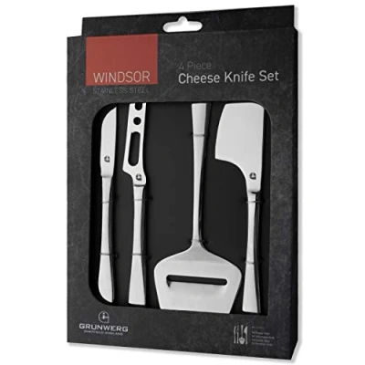 Afbeelding van Grunwerg Windsor Carded 4 delige RVS Kaasmessenset 4BXCHKWDR, 18/0 roestvrij staal, zilver