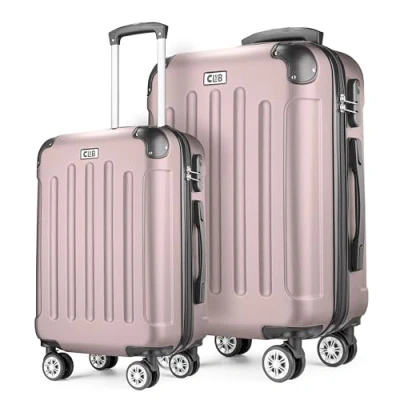 Afbeelding van POSH Hardshell koffer, Koffer &amp; trolleys, rolkoffer, handbagage, reiskoffer met wielen, grote middelgroot, klein, ABS, lichte kofferset, 3 delig in M L XL, poederroze, M+XL, ABS