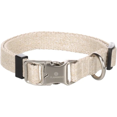 Afbeelding van Flamingo Lago Hondenhalsband, beige, S, 30 45 cm, 15 mm, traploos verstelbaar, klikgesp en ring voor riem, verchroomd