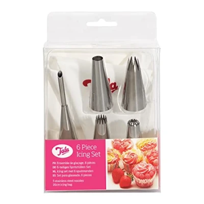 Afbeelding van Icing Set, met 6 Spuitmondjes, Kunststof, Zilver Tala