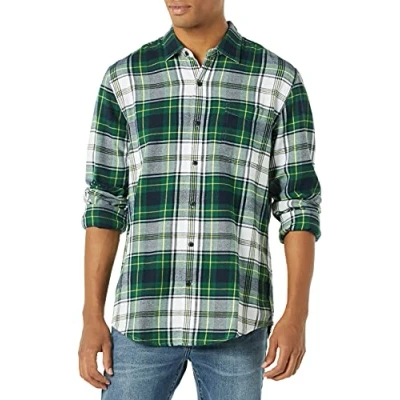 Afbeelding van Amazon Essentials Men&#039;s Flanellen overhemd met lange mouwen (verkrijgbaar in grote en maten), Groen Wit Plaid, S