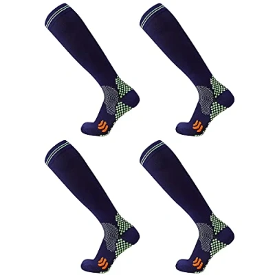 Afbeelding van Compressiesokken (2 Paar) voor Heren en Dames 20 30 mmHg Compressiekousen Circulatie Fietsen Running Support Socks (S/M, Navy Blue)