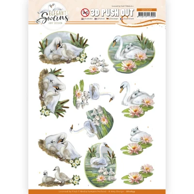 Afbeelding van 3D Push Out Amy Design Elegant Swans Family