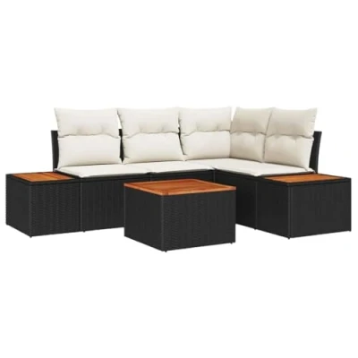Afbeelding van vidaXL 5 Delige Tuinbankset met Kussens Zwart Poly Rattan, 2 Zits Tuinbank Rattan
