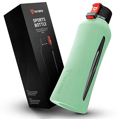 Afbeelding van VIA FORTIS® Glazen fles met hoes van hoogwaardige siliconen, waterfles voor sport, fitness, sportschool, fietsen en kantoor, onbreekbaar BPA vrij, 550 ml