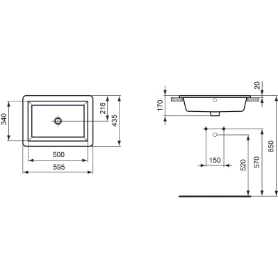 Afbeelding van Ideal Standard Strada inbouwwastafel rechthoekig (59,5 x 43,5 cm) wit