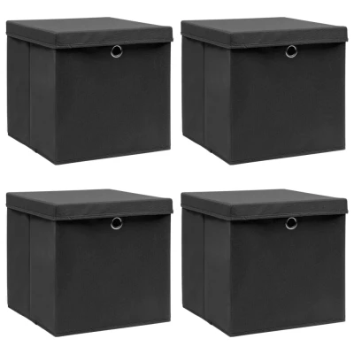 Afbeelding van vidaXL Opbergboxen met deksel 4 st 32x32x32 cm stof zwart