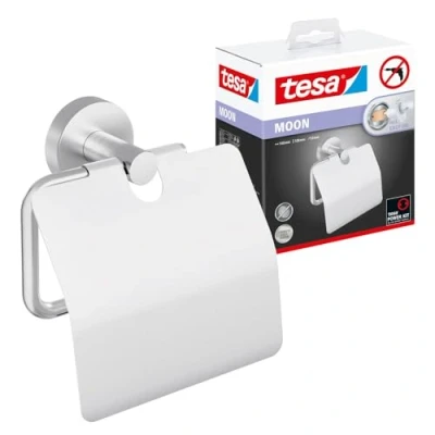 Afbeelding van tesa MOON toiletrolhouder met klep, verchroomd metaal, zelfklevend, 53 mm x 140 128